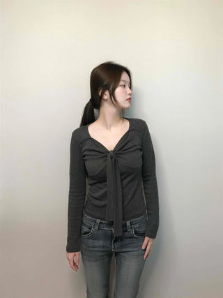 Shirred Twist Crop Long Sleeve T-shirt