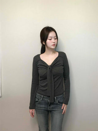 Shirred Twist Crop Long Sleeve T-shirt