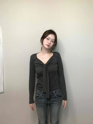 Shirred Twist Crop Long Sleeve T-shirt