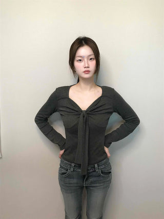 Shirred Twist Crop Long Sleeve T-shirt