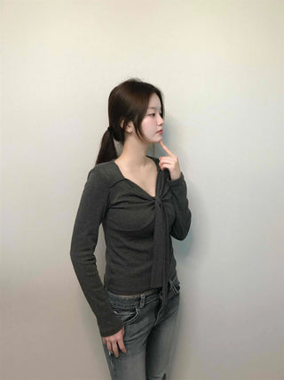 Shirred Twist Crop Long Sleeve T-shirt