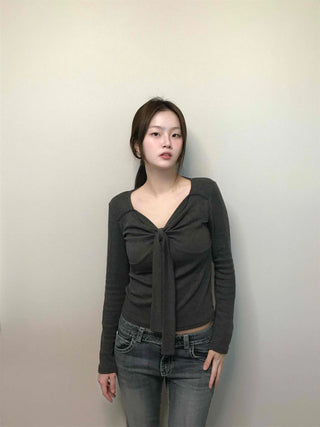 Shirred Twist Crop Long Sleeve T-shirt
