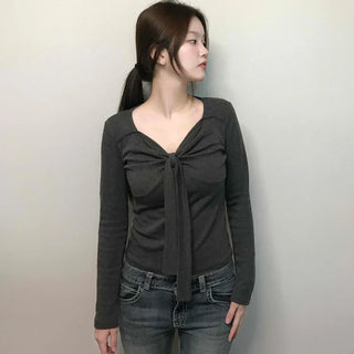 Shirred Twist Crop Long Sleeve T-shirt