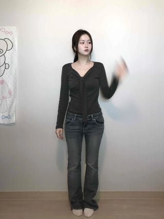 Shirred Twist Crop Long Sleeve T-shirt