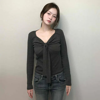 Shirred Twist Crop Long Sleeve T-shirt