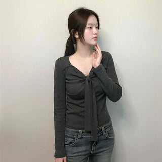 Shirred Twist Crop Long Sleeve T-shirt