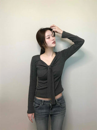 Shirred Twist Crop Long Sleeve T-shirt