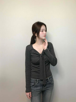 Shirred Twist Crop Long Sleeve T-shirt