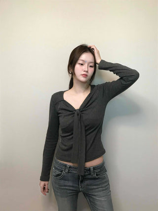 Shirred Twist Crop Long Sleeve T-shirt