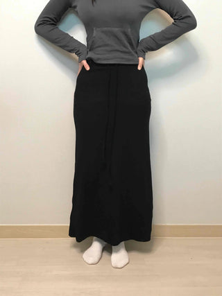 Relaxed Sweat Pocket Elastic Waist I-Line Maxi Skirt