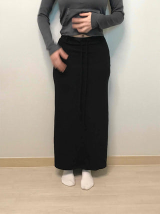 Relaxed Sweat Pocket Elastic Waist I-Line Maxi Skirt