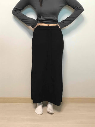 Relaxed Sweat Pocket Elastic Waist I-Line Maxi Skirt