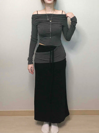 Relaxed Sweat Pocket Elastic Waist I-Line Maxi Skirt
