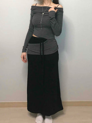Relaxed Sweat Pocket Elastic Waist I-Line Maxi Skirt