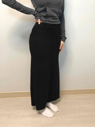 Relaxed Sweat Pocket Elastic Waist I-Line Maxi Skirt