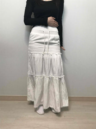 Drawstring Volume Tiered Maxi Long Skirt
