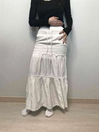 Drawstring Volume Tiered Maxi Long Skirt