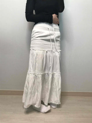 Drawstring Volume Tiered Maxi Long Skirt