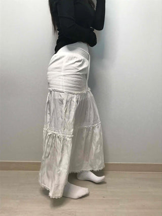 Drawstring Volume Tiered Maxi Long Skirt