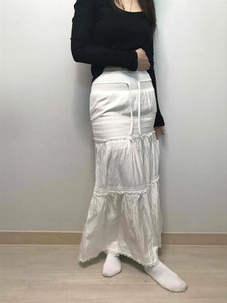 Drawstring Volume Tiered Maxi Long Skirt