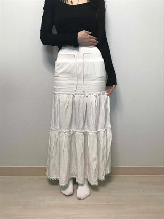 Drawstring Volume Tiered Maxi Long Skirt