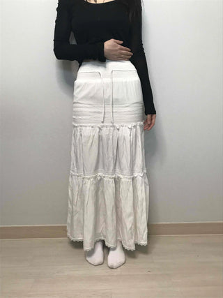 Drawstring Volume Tiered Maxi Long Skirt