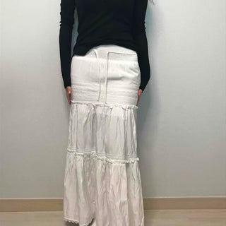 Drawstring Volume Tiered Maxi Long Skirt