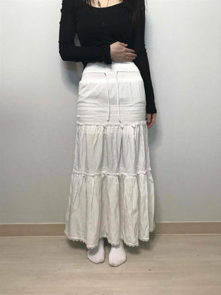 Drawstring Volume Tiered Maxi Long Skirt