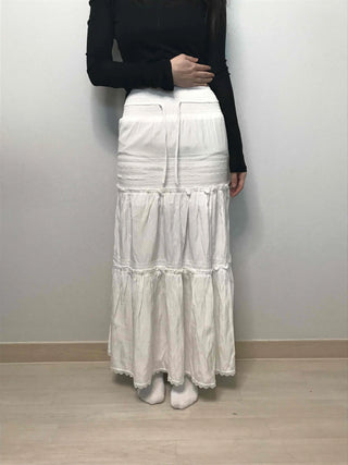 Drawstring Volume Tiered Maxi Long Skirt