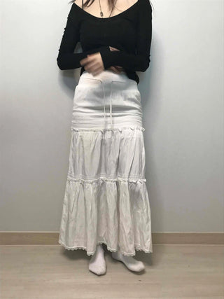 Drawstring Volume Tiered Maxi Long Skirt
