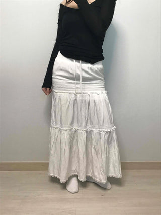 Drawstring Volume Tiered Maxi Long Skirt