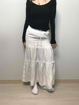Drawstring Volume Tiered Maxi Long Skirt