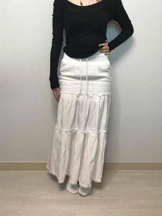 Drawstring Volume Tiered Maxi Long Skirt
