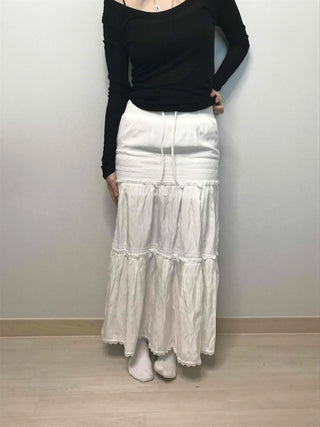 Drawstring Volume Tiered Maxi Long Skirt