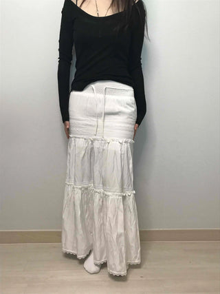 Drawstring Volume Tiered Maxi Long Skirt