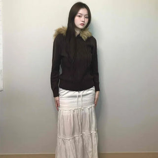 Drawstring Volume Tiered Maxi Long Skirt