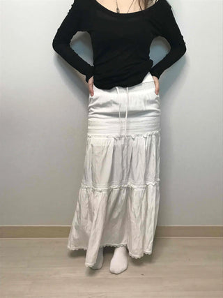 Drawstring Volume Tiered Maxi Long Skirt