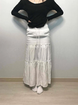 Drawstring Volume Tiered Maxi Long Skirt