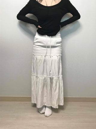 Drawstring Volume Tiered Maxi Long Skirt