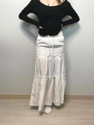 Drawstring Volume Tiered Maxi Long Skirt