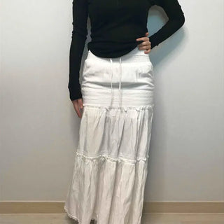 Drawstring Volume Tiered Maxi Long Skirt