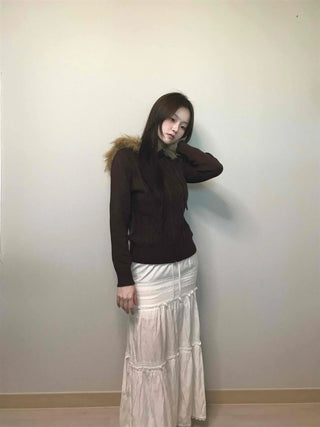 Drawstring Volume Tiered Maxi Long Skirt