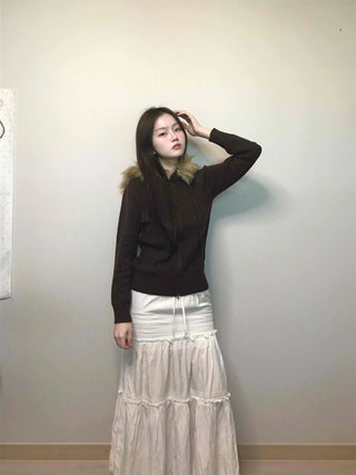 Drawstring Volume Tiered Maxi Long Skirt