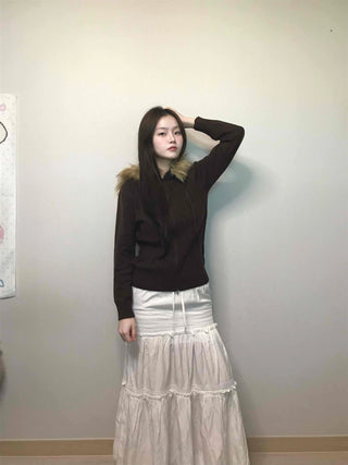 Drawstring Volume Tiered Maxi Long Skirt