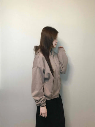 Gold Button Detail Turtleneck Loose Fit Zip-up