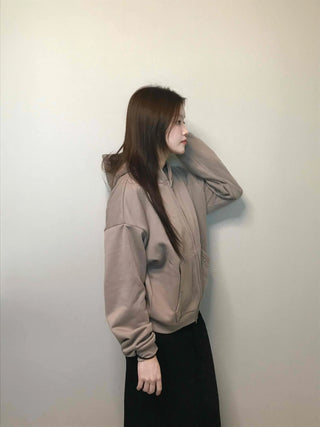 Gold Button Detail Turtleneck Loose Fit Zip-up