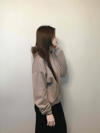 Gold Button Detail Turtleneck Loose Fit Zip-up