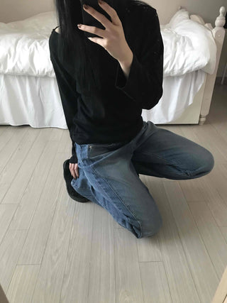 Vintage Washed Loose Fit Long Denim Pants