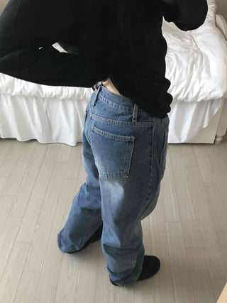 Vintage Washed Loose Fit Long Denim Pants