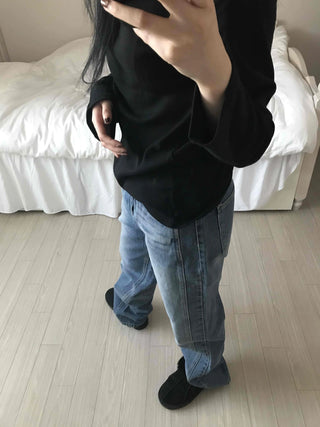 Vintage Washed Loose Fit Long Denim Pants